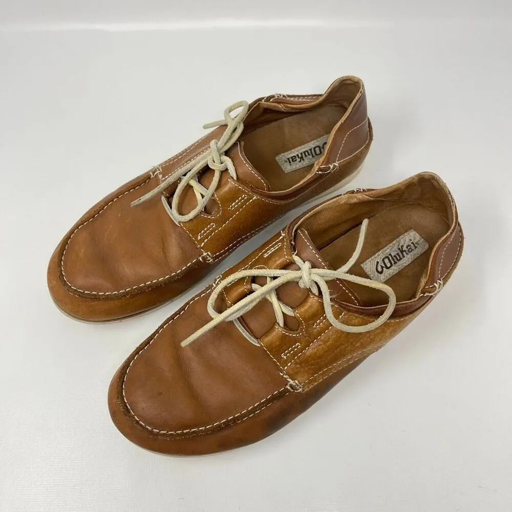 Olukai Moku Leather Loafers Boat Shoes Dark Java Men’s Size 9.5